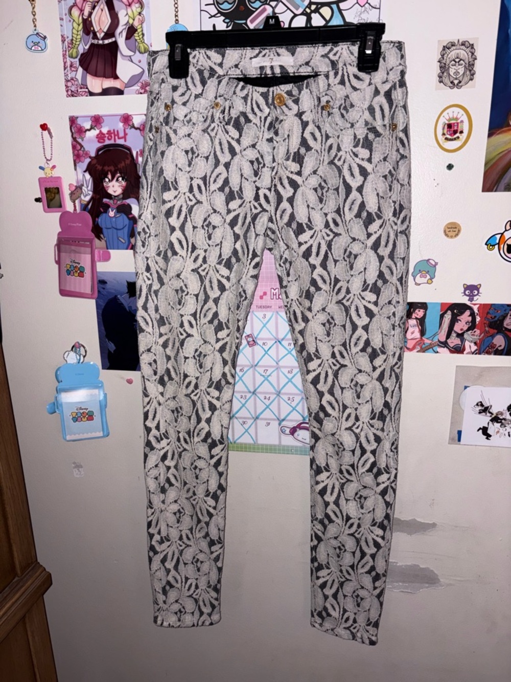 Seven7 Black and White Lace-Overlay Jeans